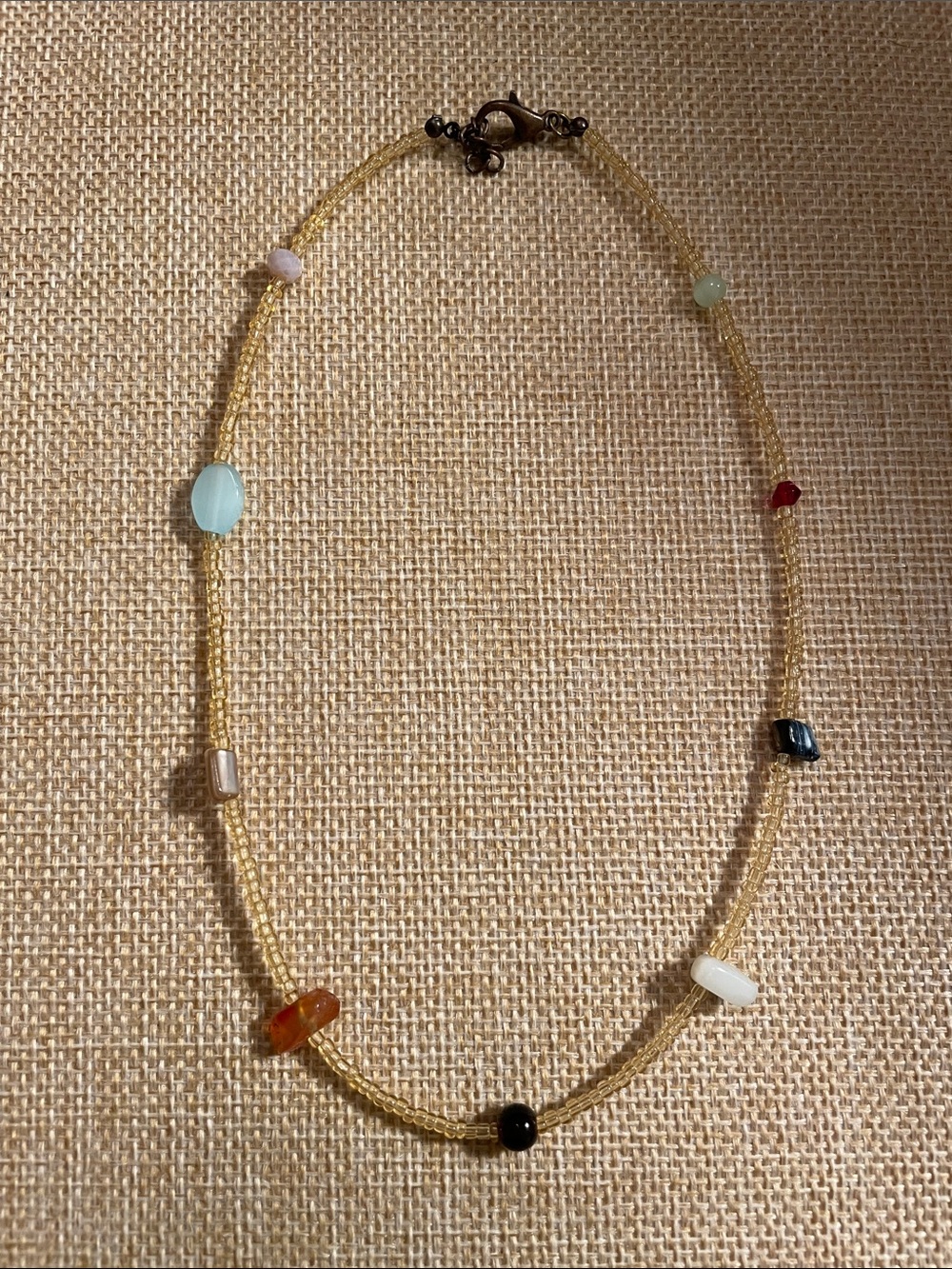 Delicate Gold Bead Necklace with Multicolor Stone Accents
